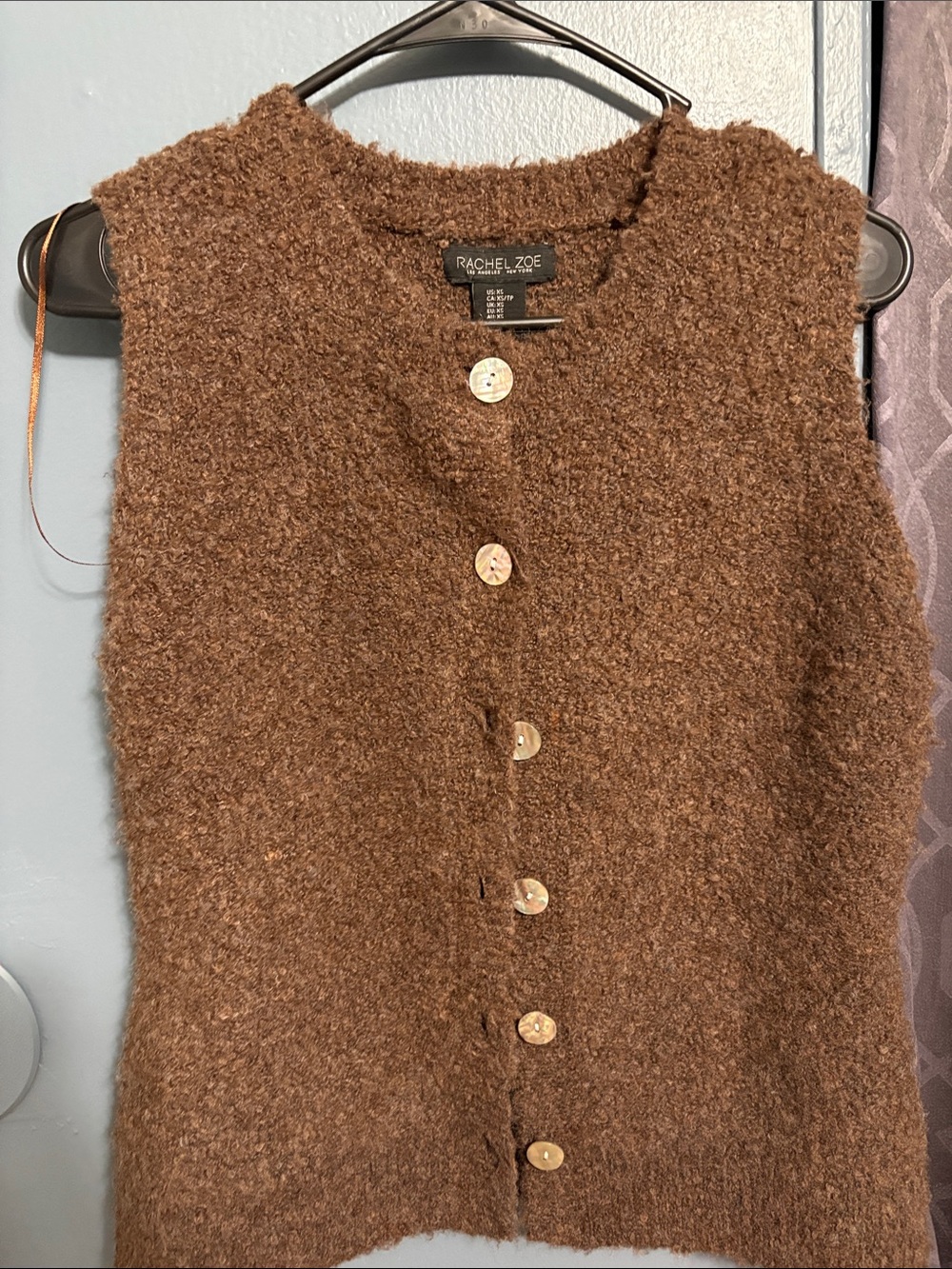Rachel Zoe Brown Bouclé Button-Front Women's Sweater Vest